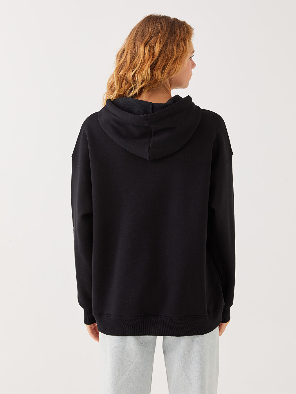 Siyah Baskılı Oversize Kadın Kalın Hoodie-5