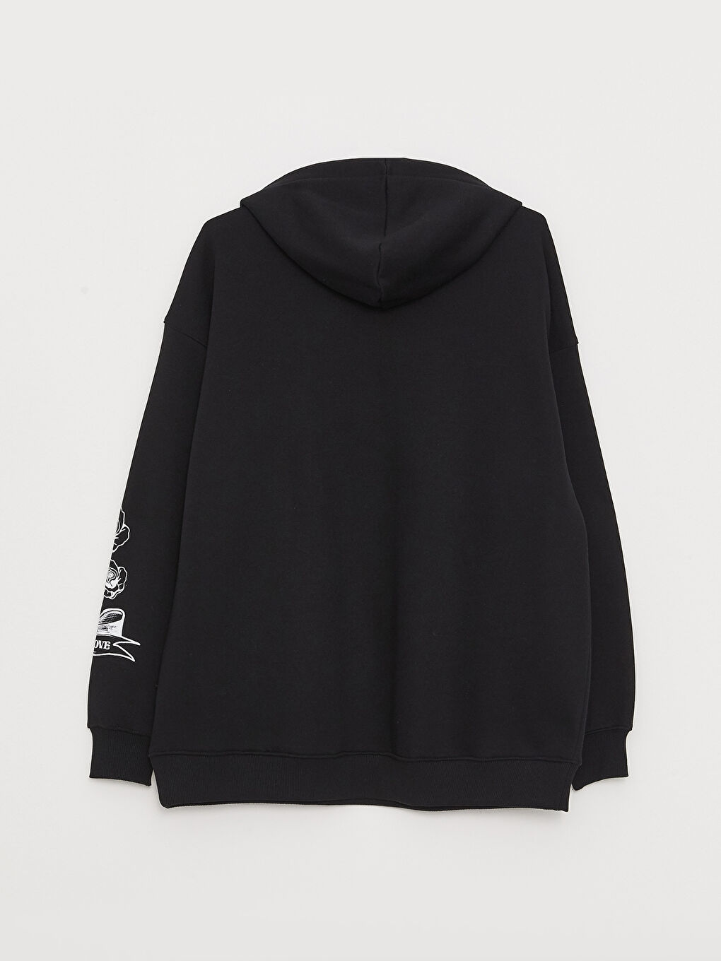 Siyah Baskılı Oversize Kadın Kalın Hoodie-7