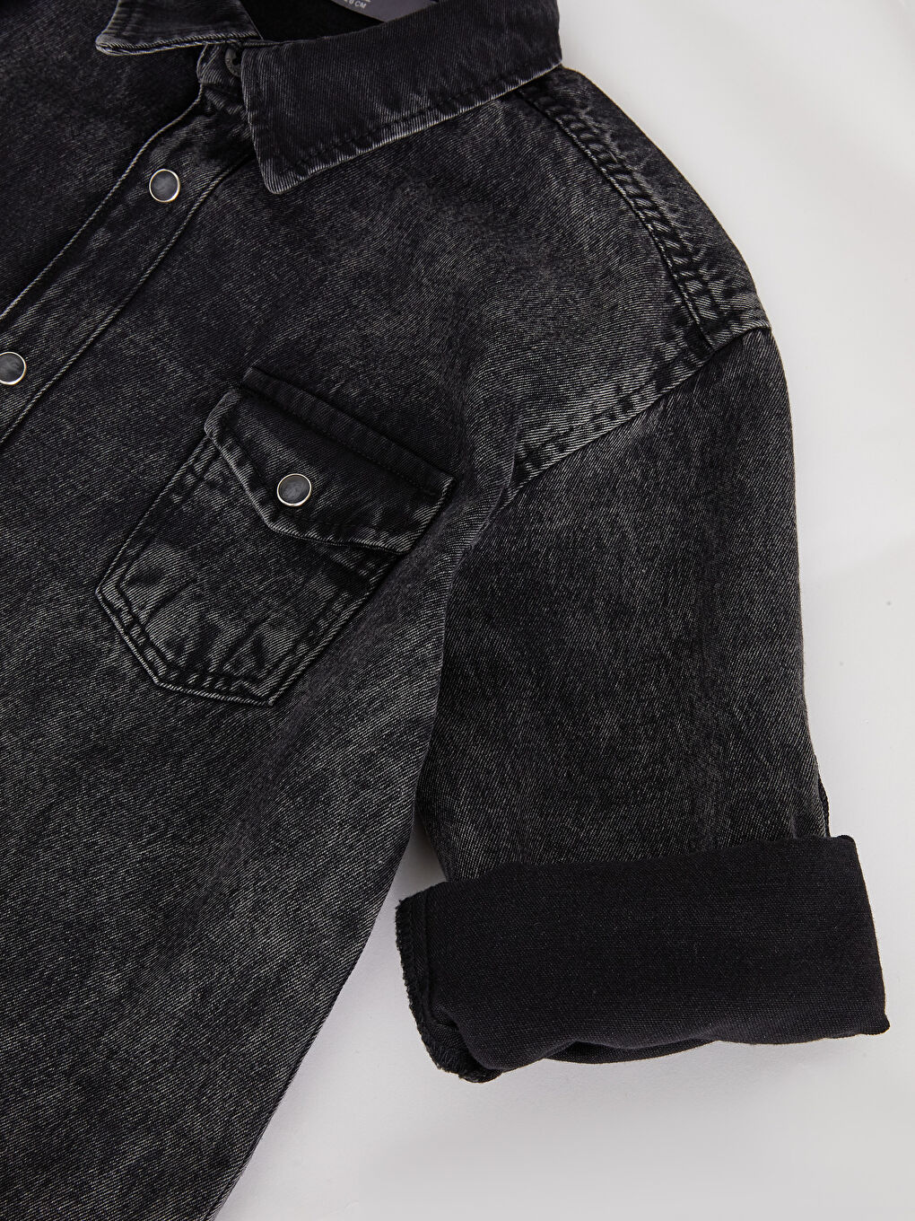 Siyah Basic Uzun Kollu Erkek Çocuk Jean Gömlek-2