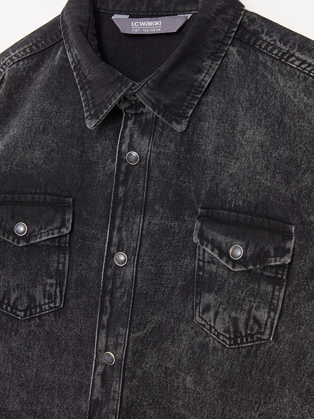 Siyah Basic Uzun Kollu Erkek Çocuk Jean Gömlek-3