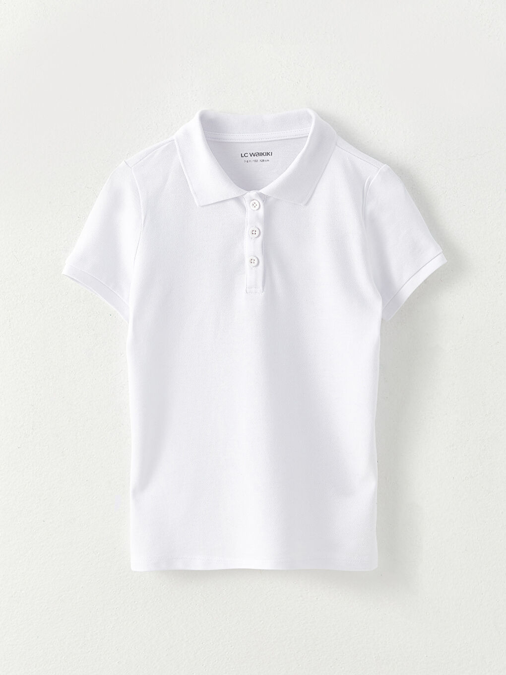 Beyaz Polo Yaka Basic Kısa Kollu Kız Çocuk Tişört