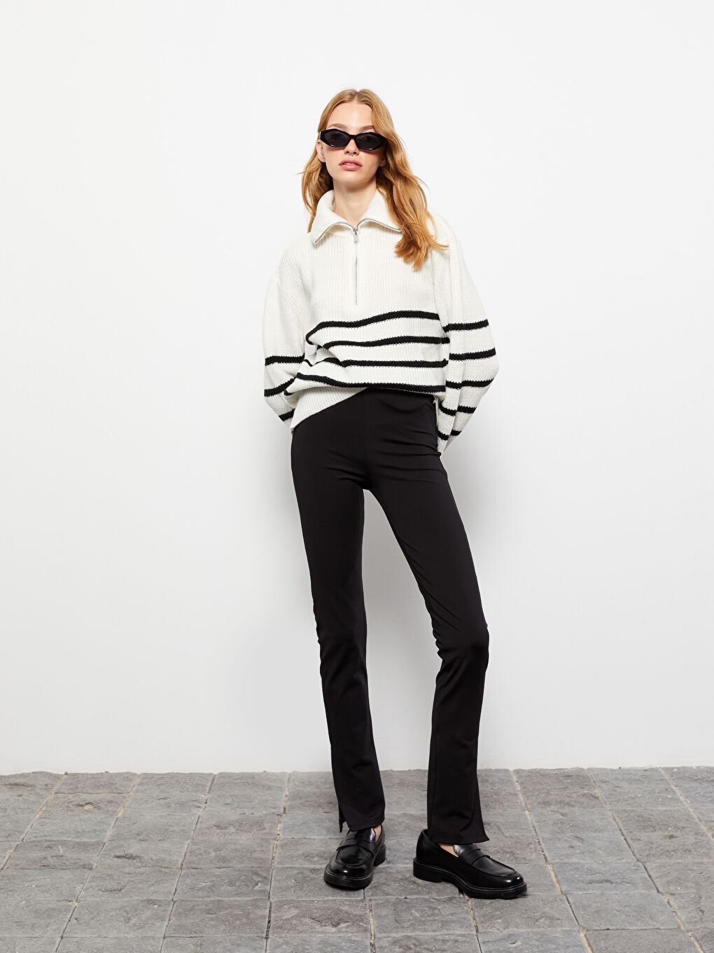 Siyah Düz Beli Lastikli Kadın Tayt Pantolon-1