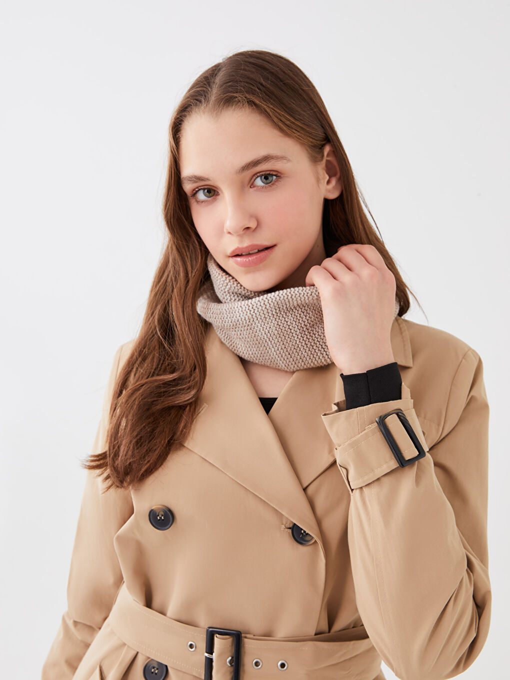 Bej Düz Triko Kadın Boyunluk-1