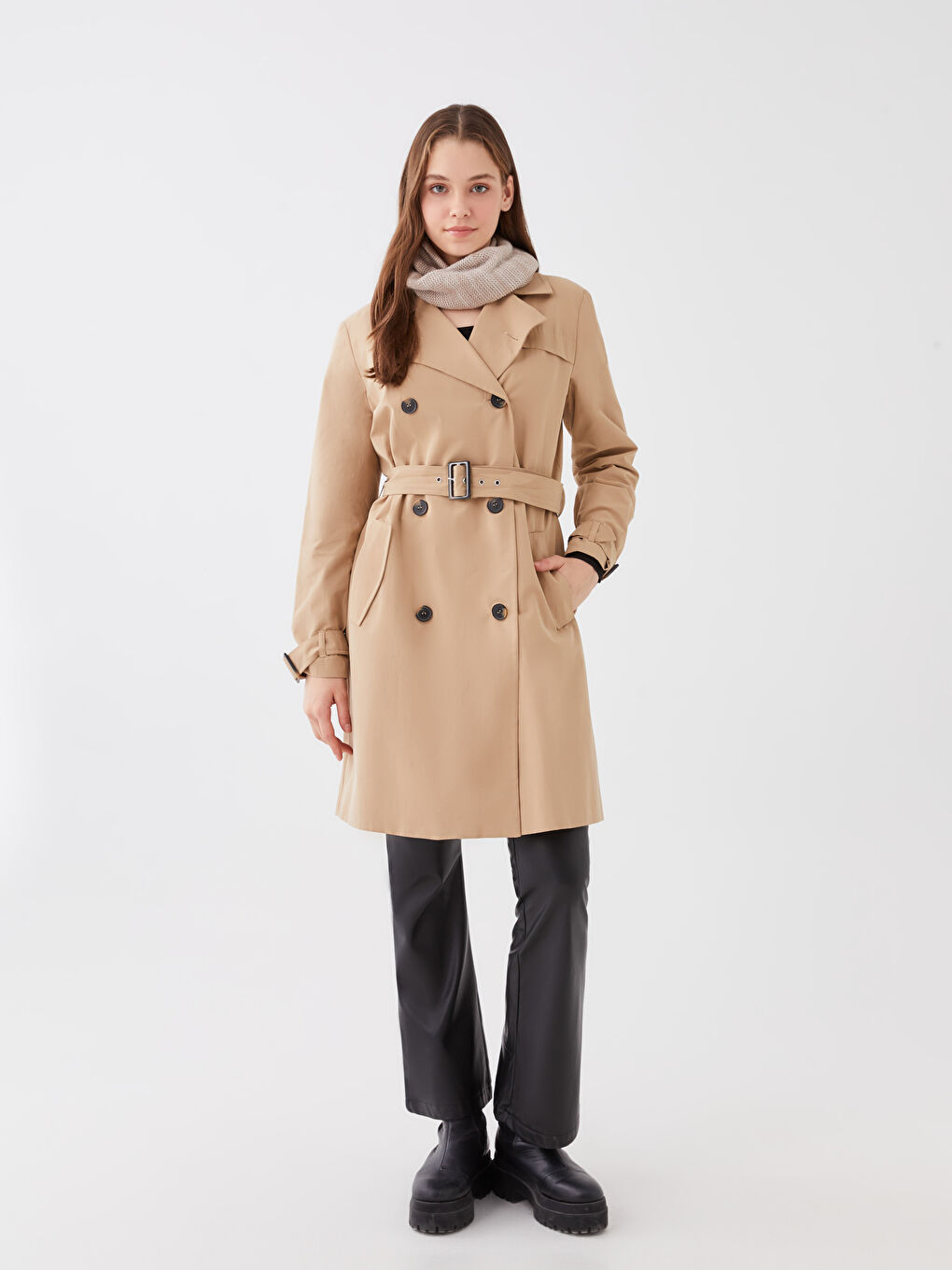 Bej Düz Triko Kadın Boyunluk-2