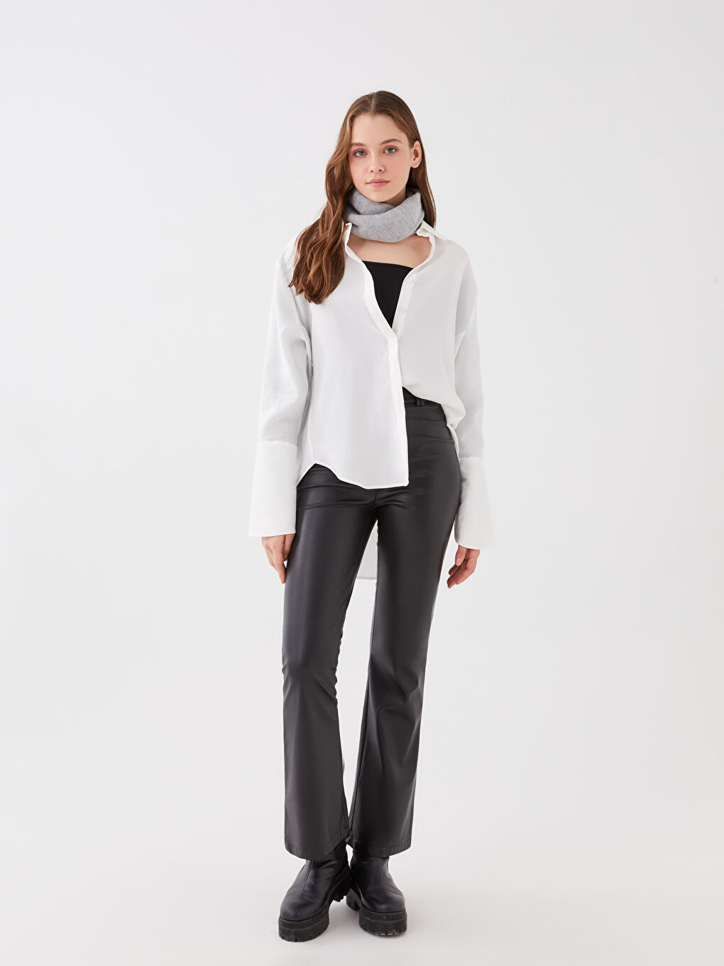 Gri Düz Triko Kadın Boyunluk-2