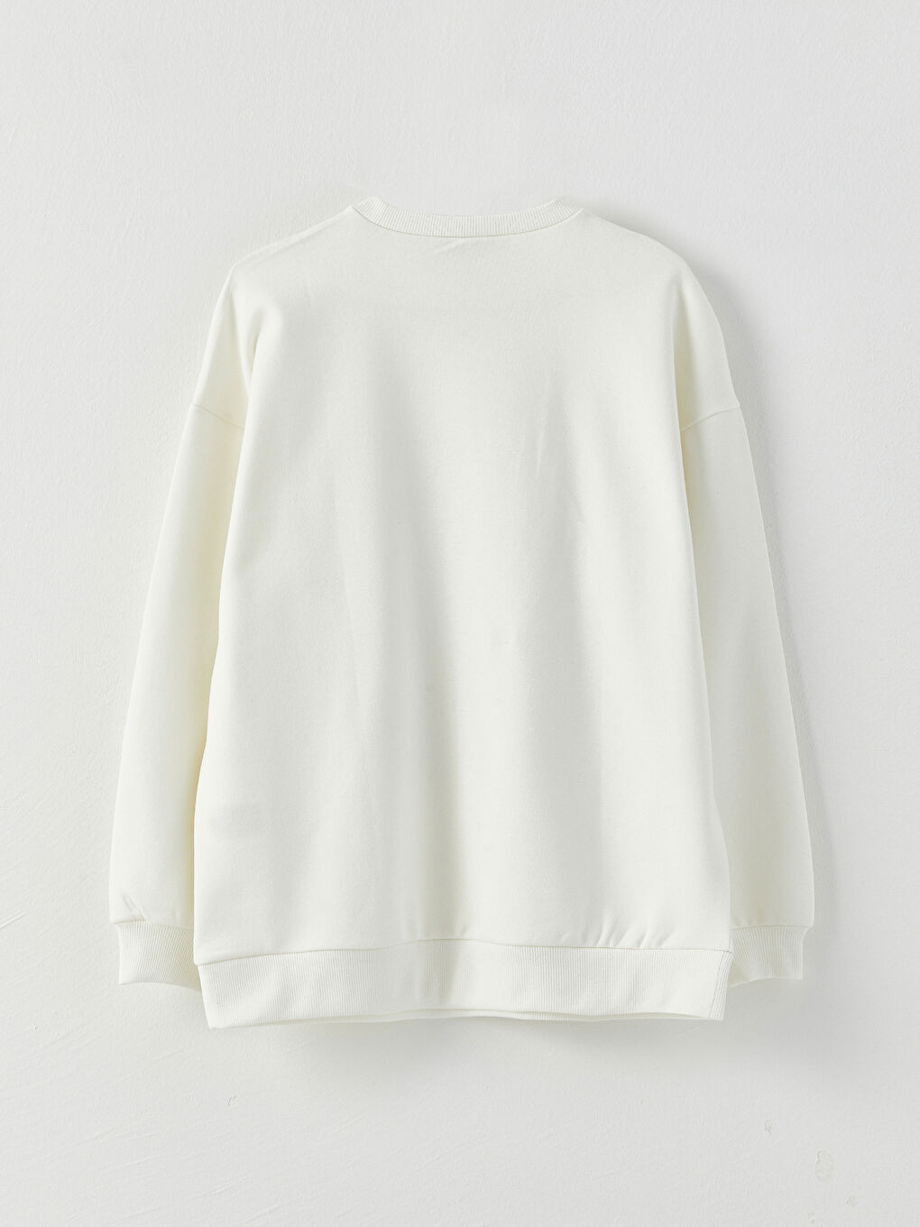 Ekru Bisiklet Yaka Baskılı Oversize Kadın Kalın Sweatshirt-5