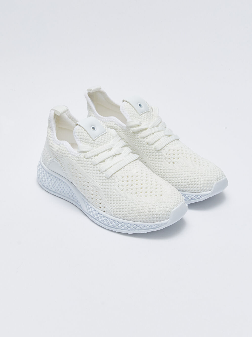 Beyaz Bağcıklı Triko Kadın Spor Ayakkabı