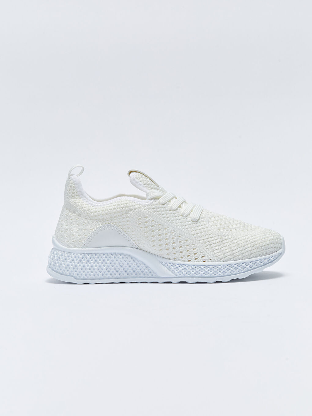 Beyaz Bağcıklı Triko Kadın Spor Ayakkabı-1