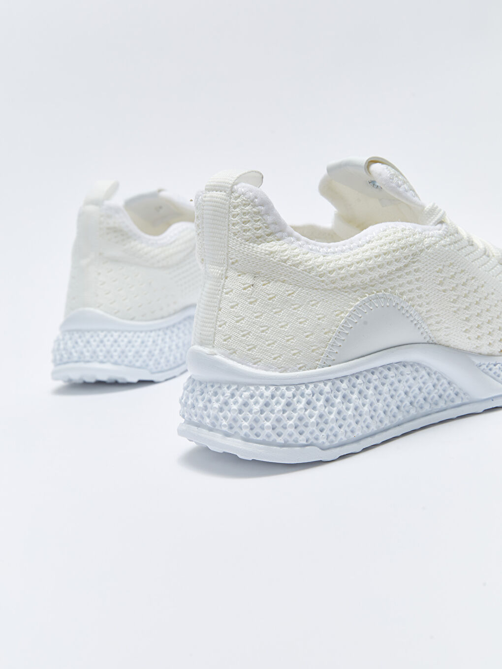 Beyaz Bağcıklı Triko Kadın Spor Ayakkabı-4