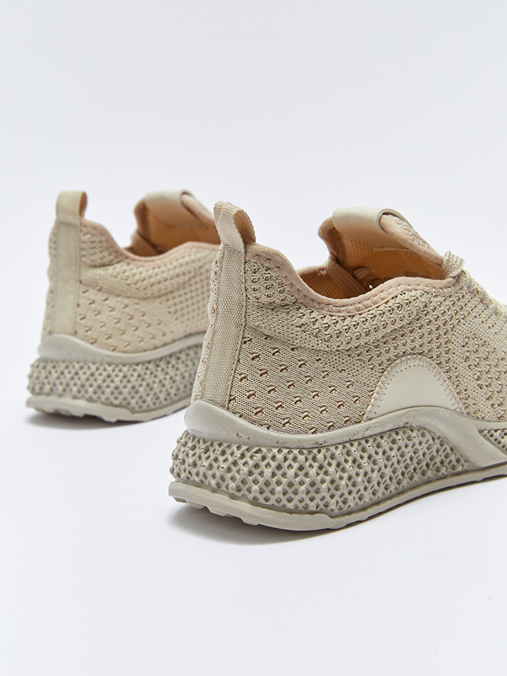 Bej Bağcıklı Triko Kadın Spor Ayakkabı-4