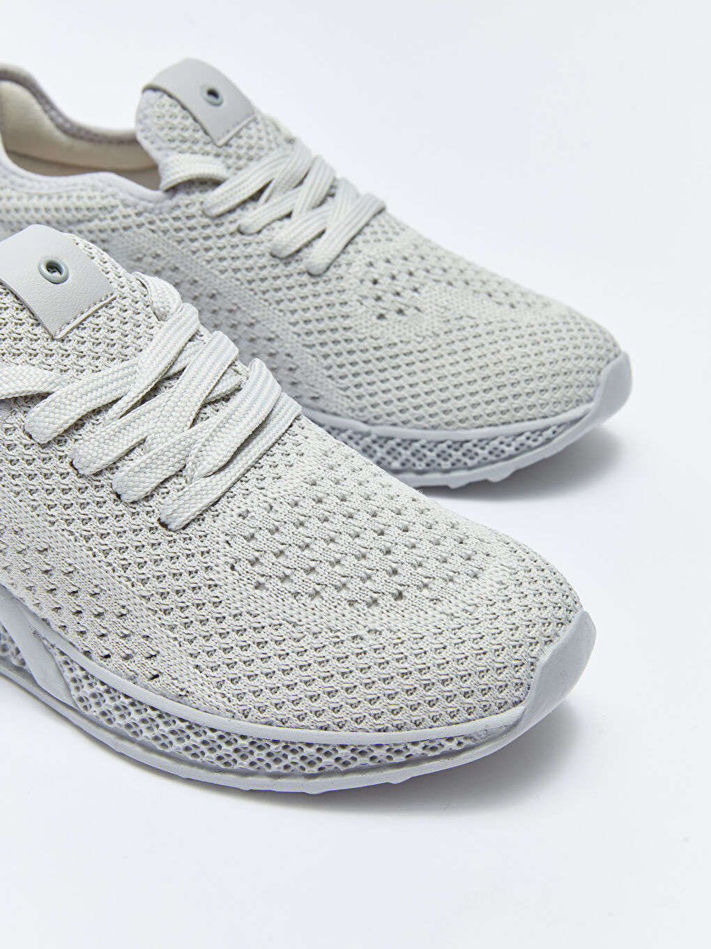 Gri Bağcıklı Triko Kadın Spor Ayakkabı-2