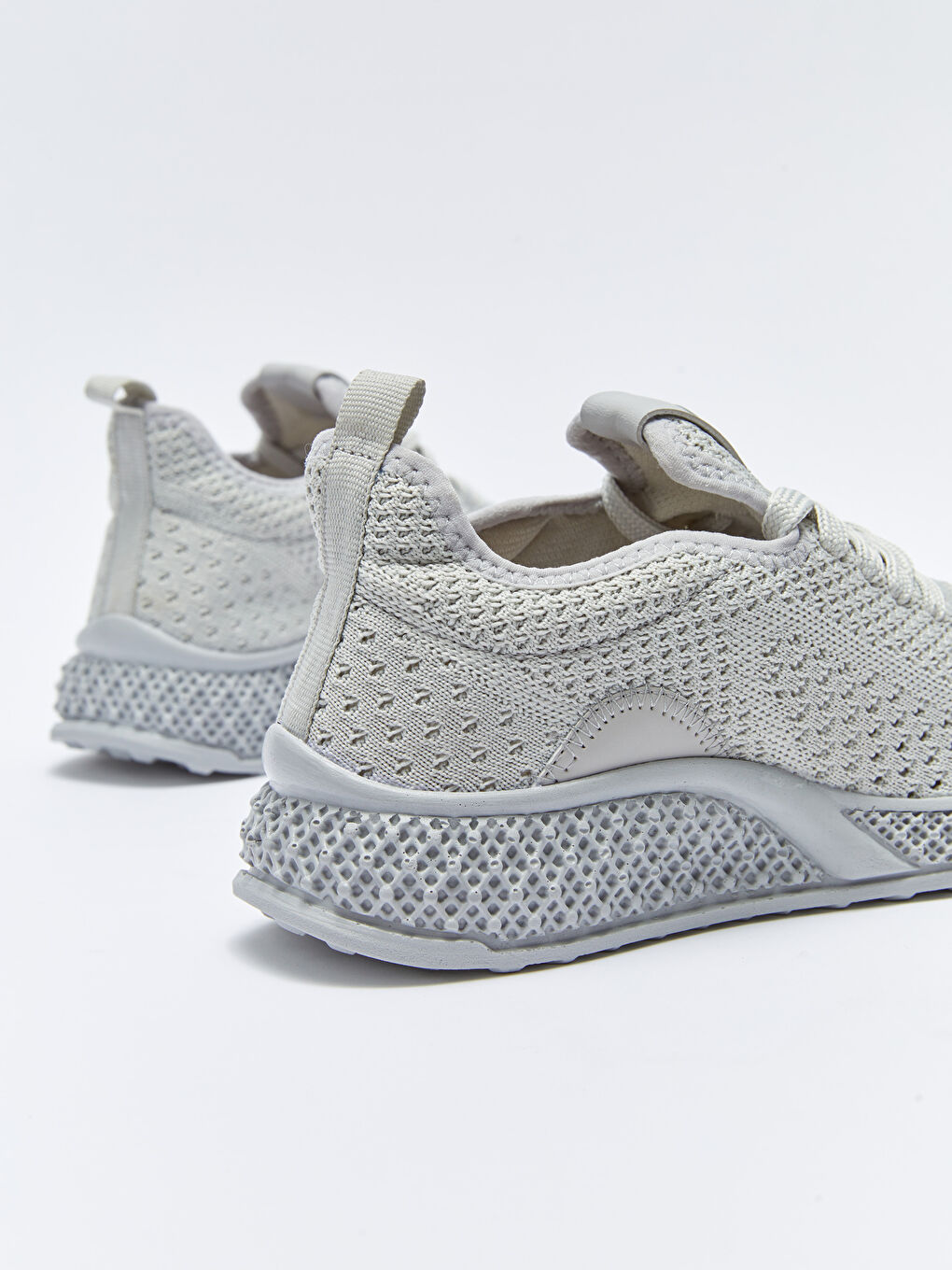 Gri Bağcıklı Triko Kadın Spor Ayakkabı-4