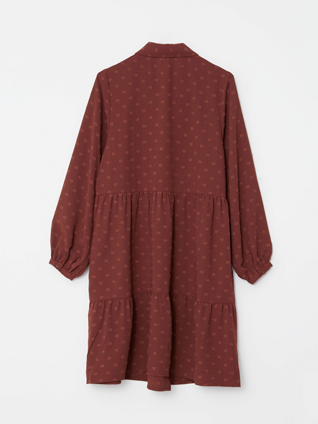 Kahverengi Gömlek Yaka Desenli Uzun Kollu Kadın Elbise-6