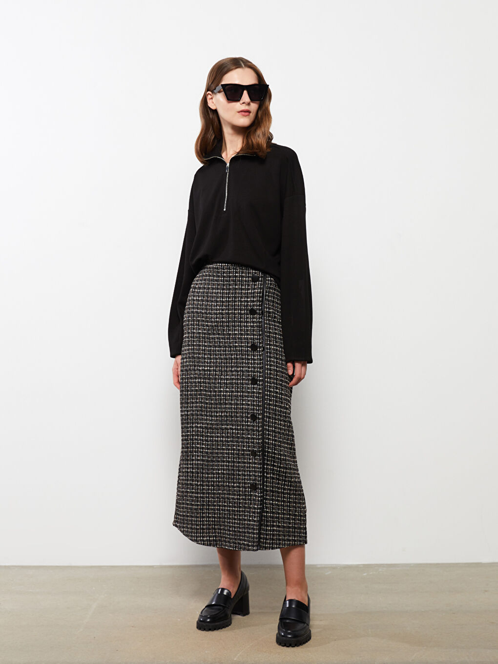 Patterned Button Detailed Women's Skirt