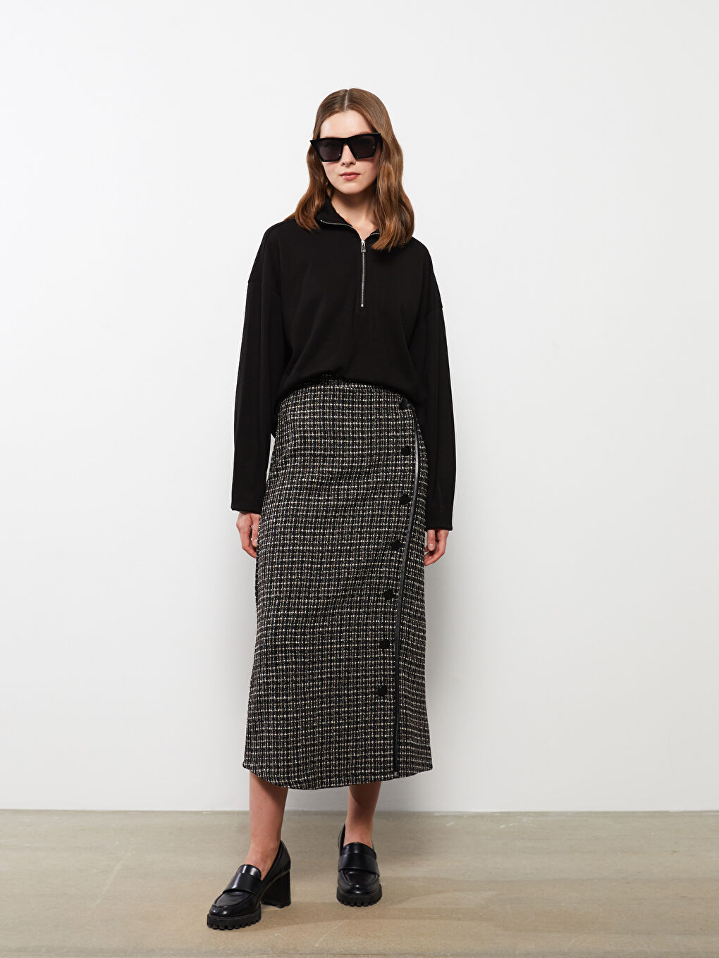 Patterned Button Detailed Women's Skirt-1