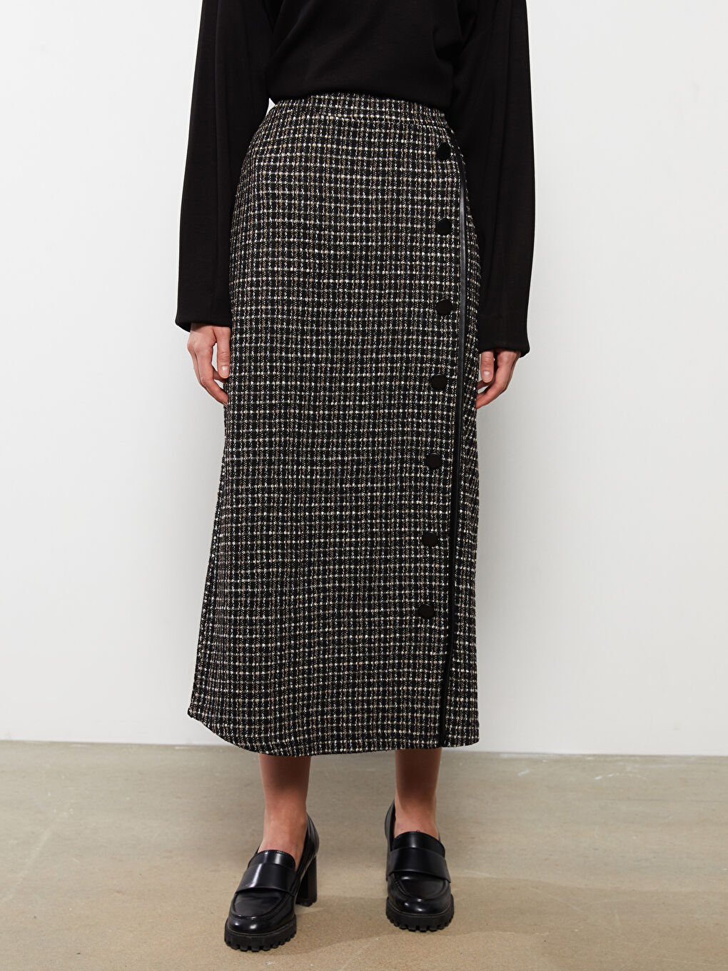 Patterned Button Detailed Women's Skirt-2