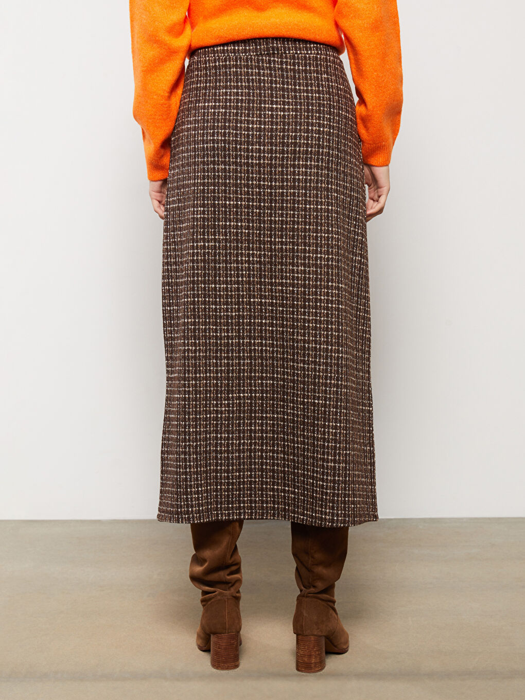 Kahverengi Desenli Düğme Detaylı Kadın Etek-3