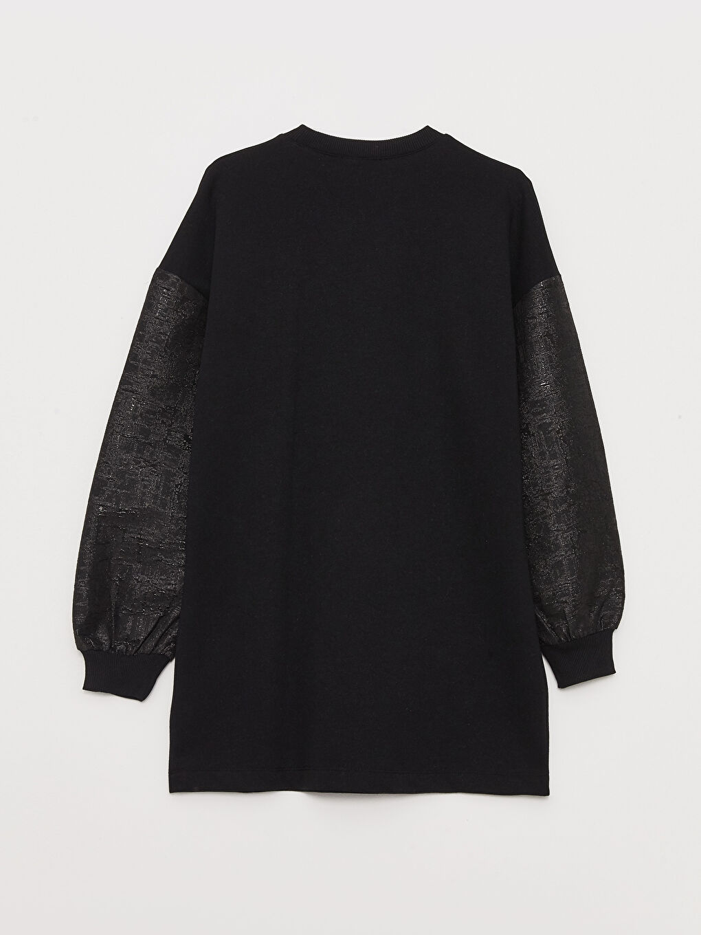 Siyah Bisiklet Yaka Kendinden Desenli Uzun Kollu Kadın Sweatshirt Tunik-9