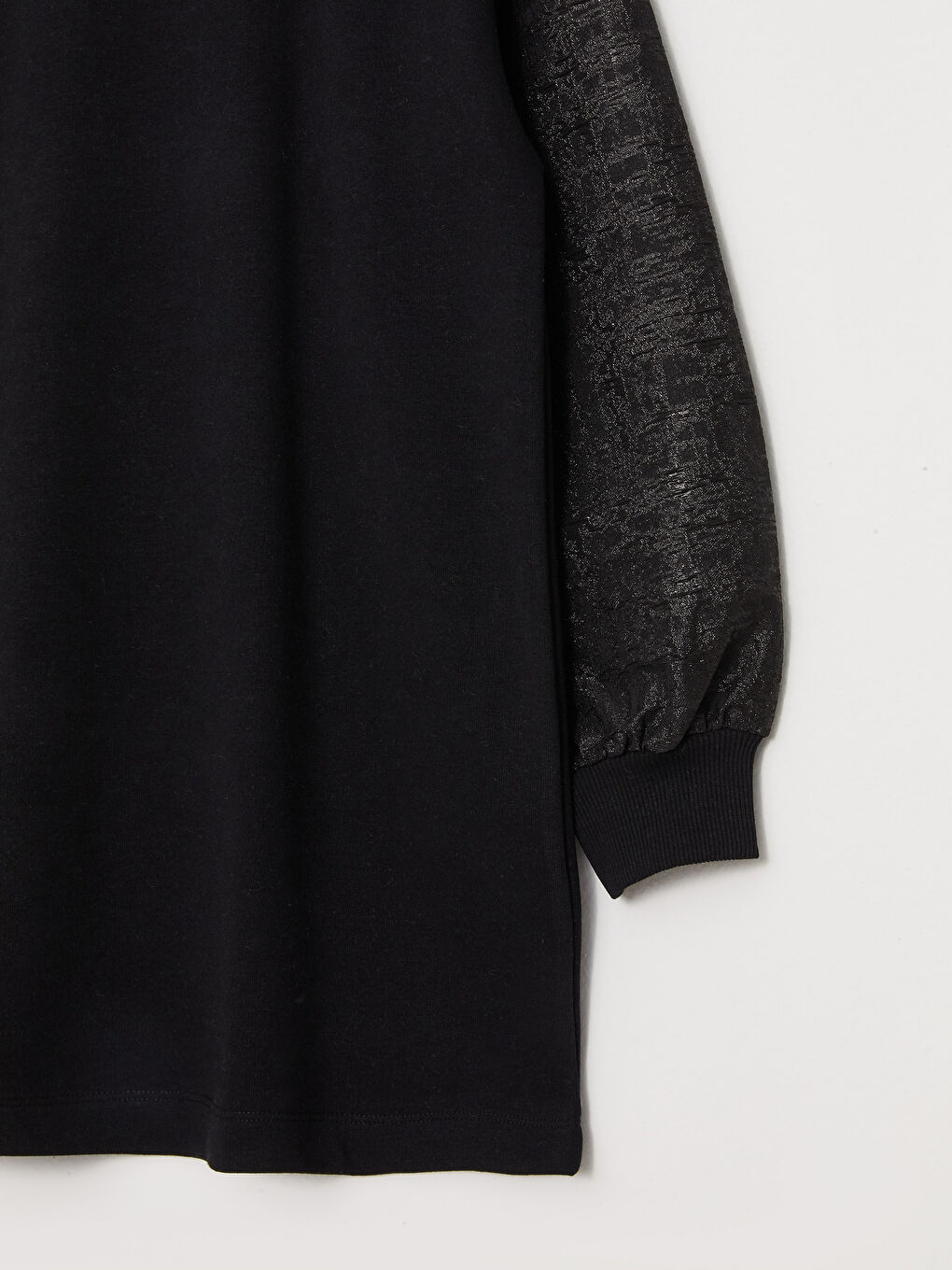 Siyah Bisiklet Yaka Kendinden Desenli Uzun Kollu Kadın Sweatshirt Tunik-10