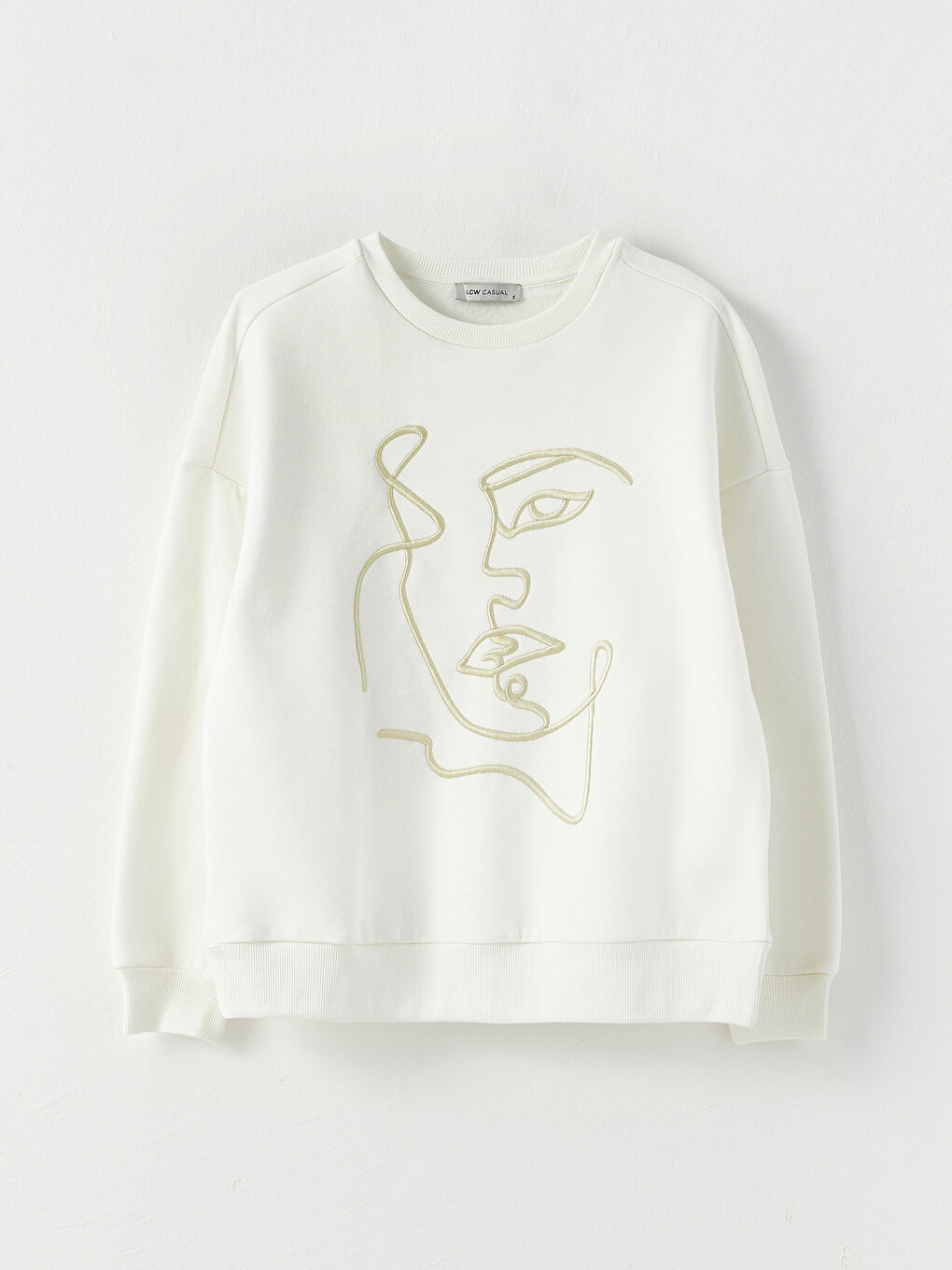 Hanorac Femei cu Guler Rotund Brodat și Mânecă Lungă-4