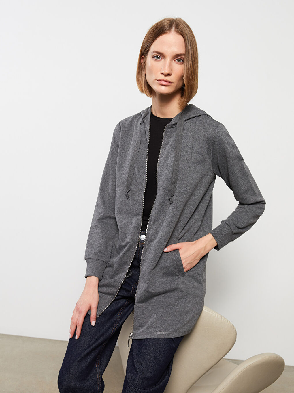 Woman ANTHRACITE Zip-Up Sweatshirt