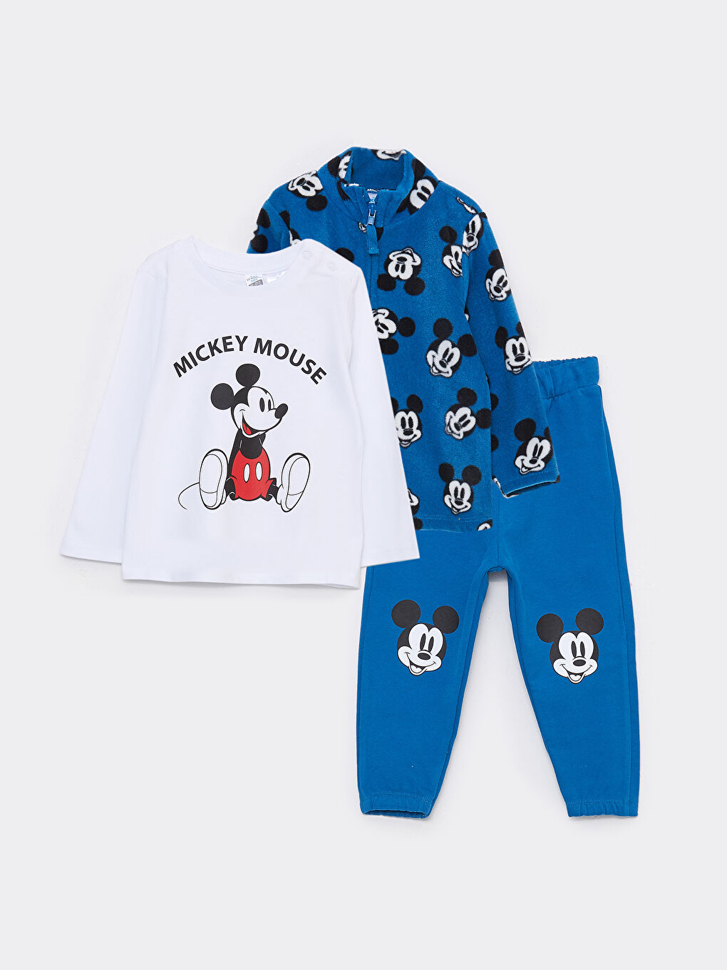 Mavi Mickey Mouse Baskılı Erkek Bebek Takım 3'lü
