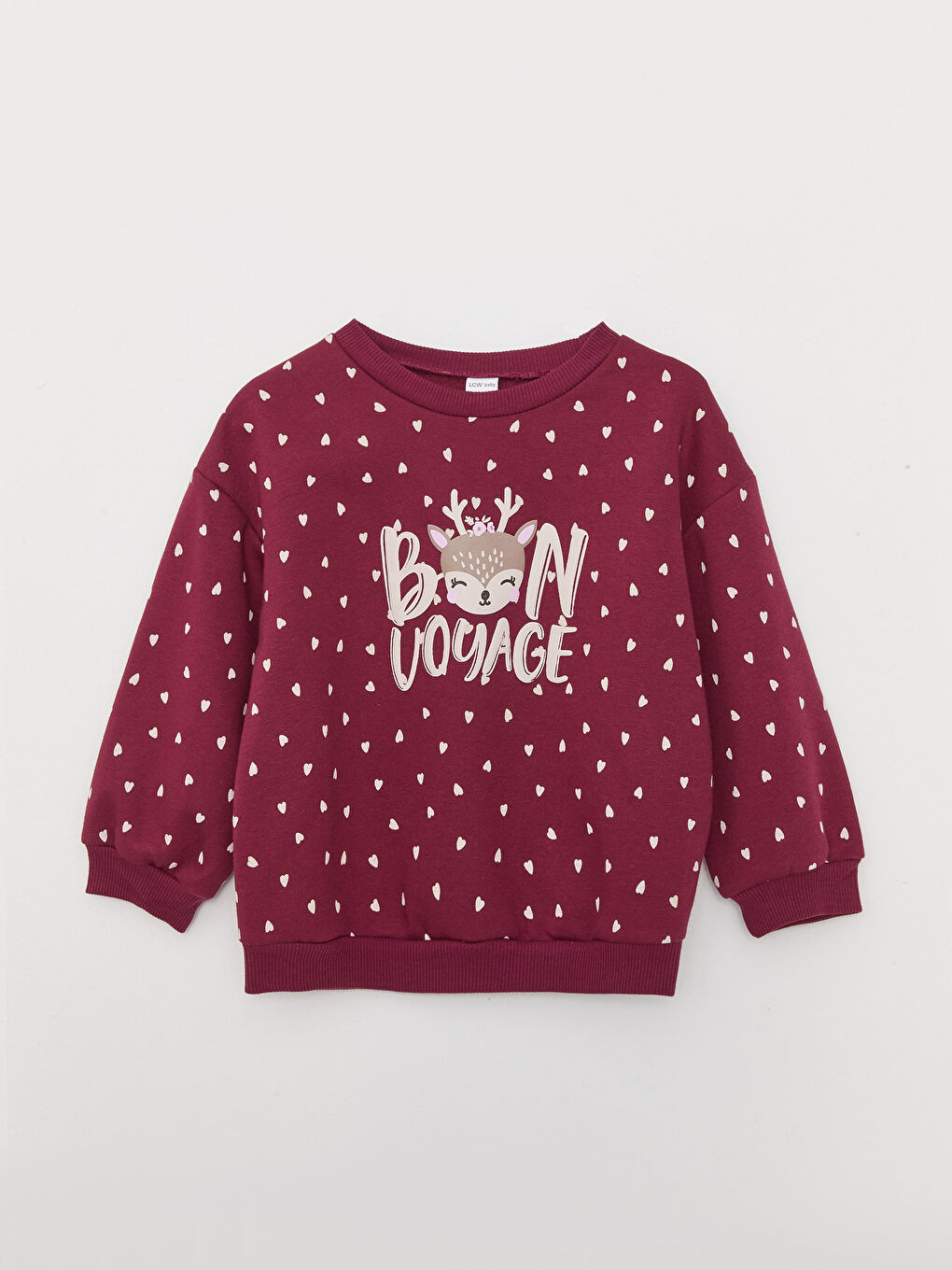 Bordo Bisiklet Yaka Uzun Kollu Baskılı Kız Bebek Sweatshirt