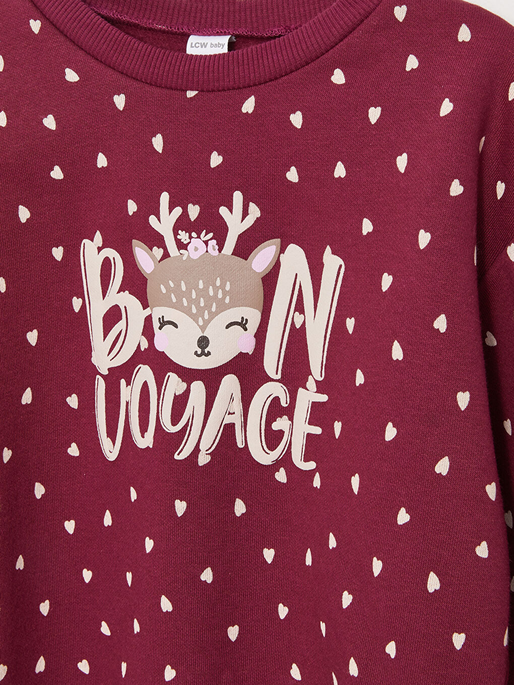 Bordo Bisiklet Yaka Uzun Kollu Baskılı Kız Bebek Sweatshirt-2