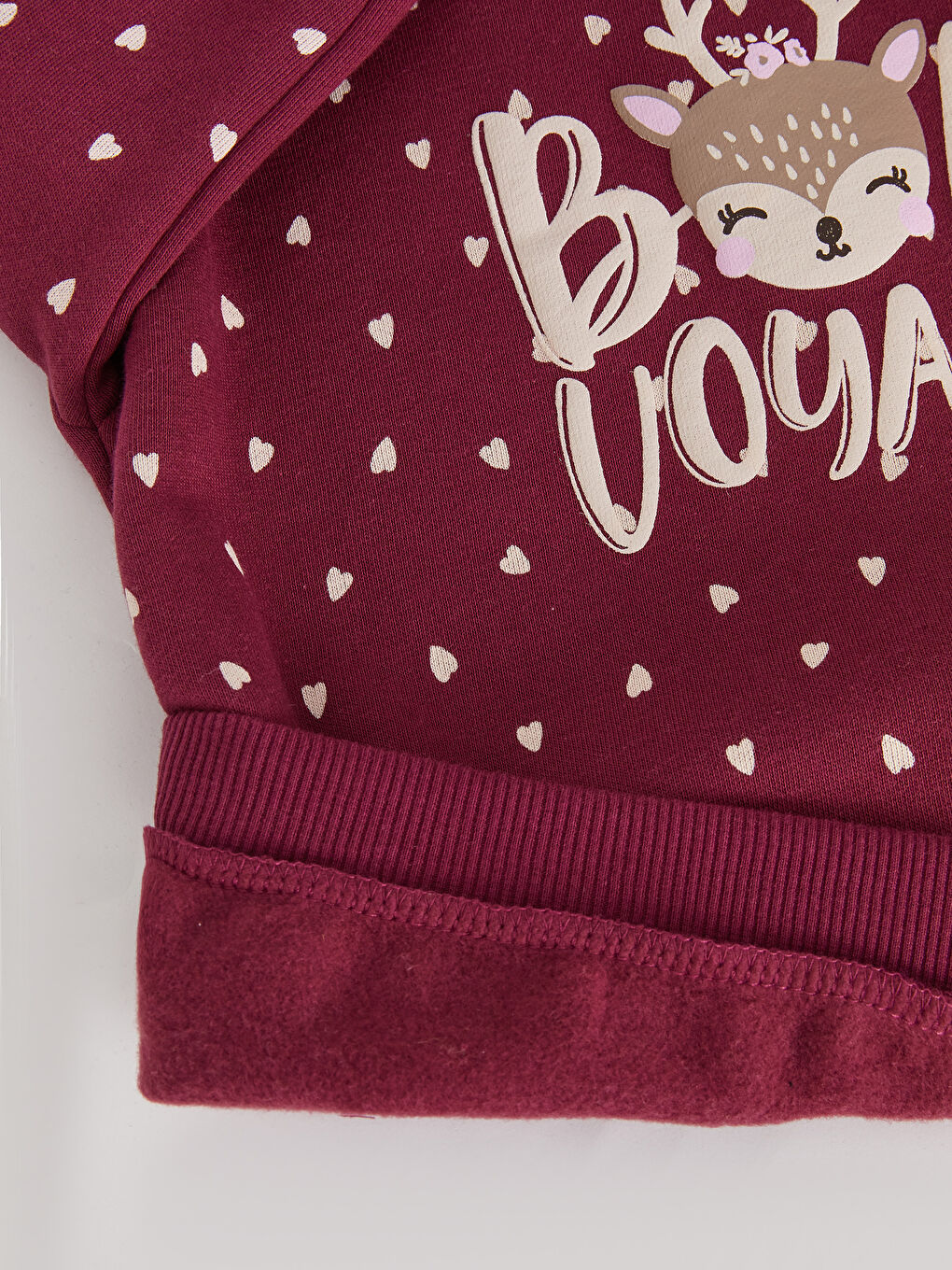 Bordo Bisiklet Yaka Uzun Kollu Baskılı Kız Bebek Sweatshirt-3