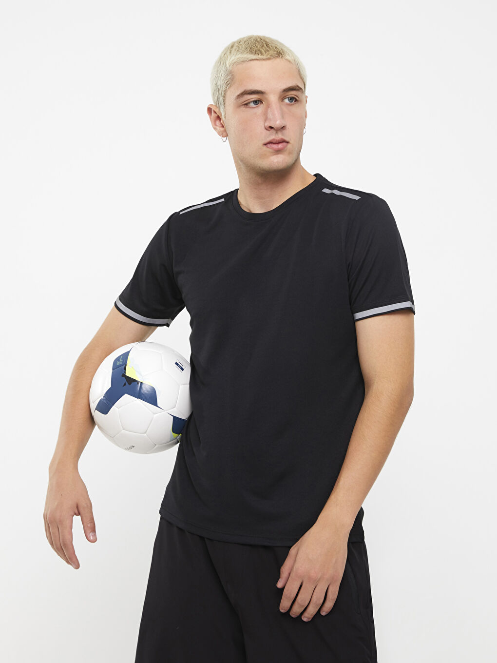 Siyah Bisiklet Yaka Kısa Kollu Erkek Spor Tişört