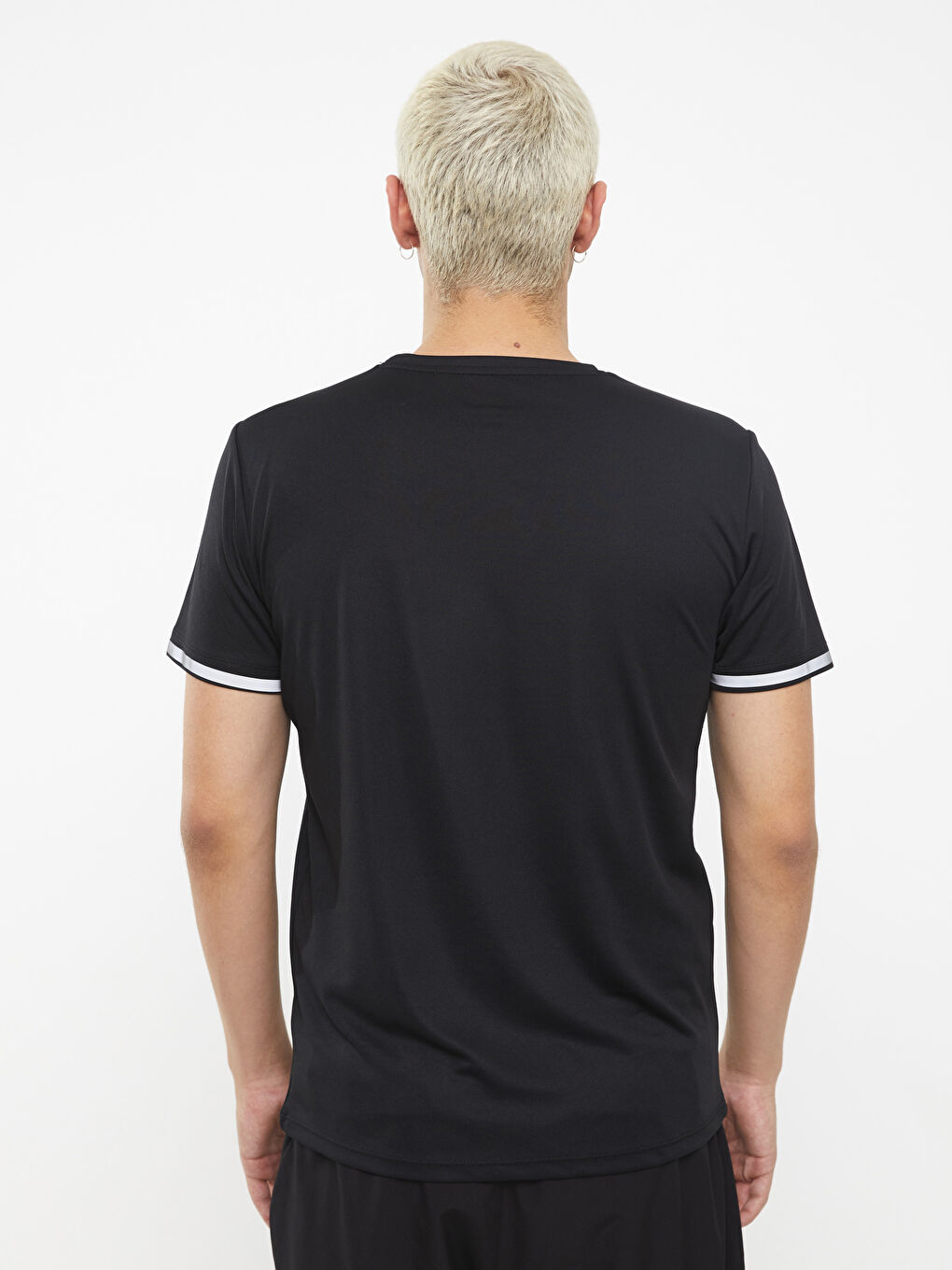 Siyah Bisiklet Yaka Kısa Kollu Erkek Spor Tişört-4