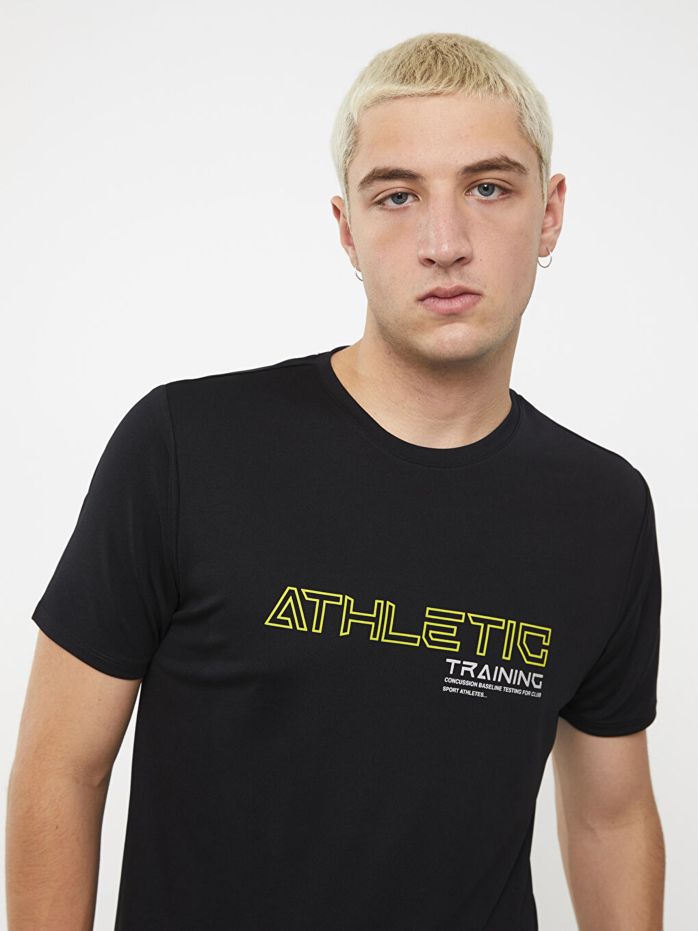 Siyah Bisiklet Yaka Kısa Kollu Baskılı Erkek Spor Tişört-1