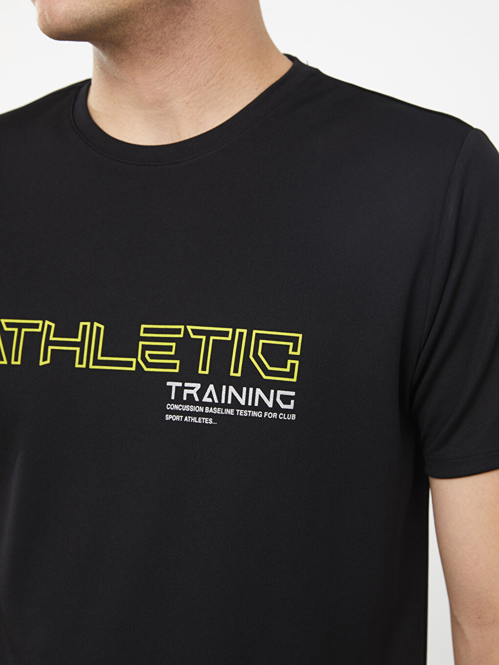 Siyah Bisiklet Yaka Kısa Kollu Baskılı Erkek Spor Tişört-3