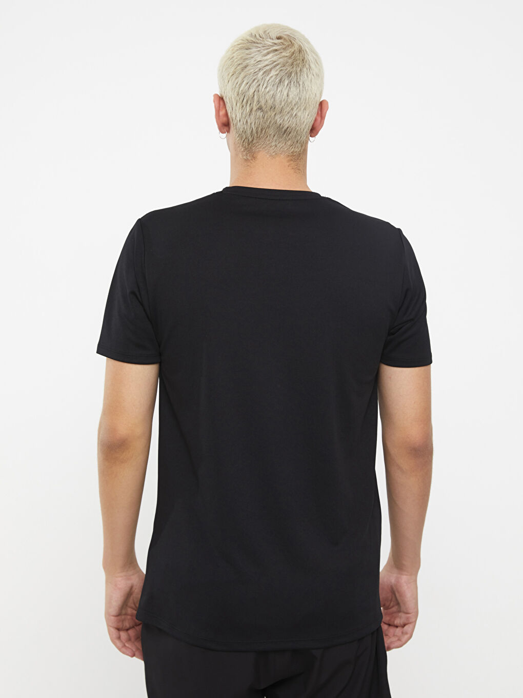 Siyah Bisiklet Yaka Kısa Kollu Baskılı Erkek Spor Tişört-4