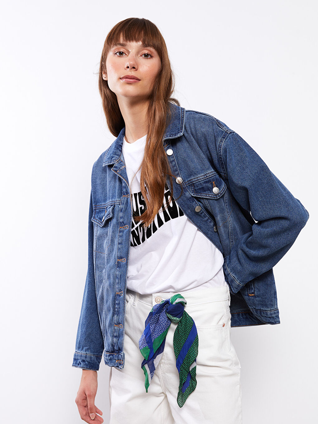 Yeşil Renk Bloklu Pamuklu Kadın Bandana-1