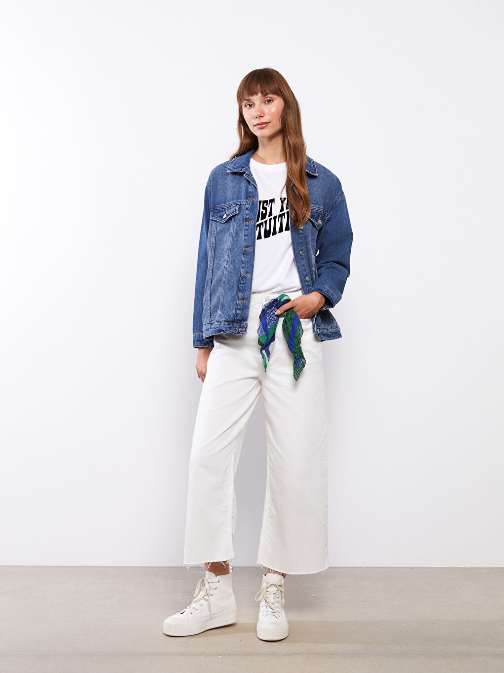 Yeşil Renk Bloklu Pamuklu Kadın Bandana-2