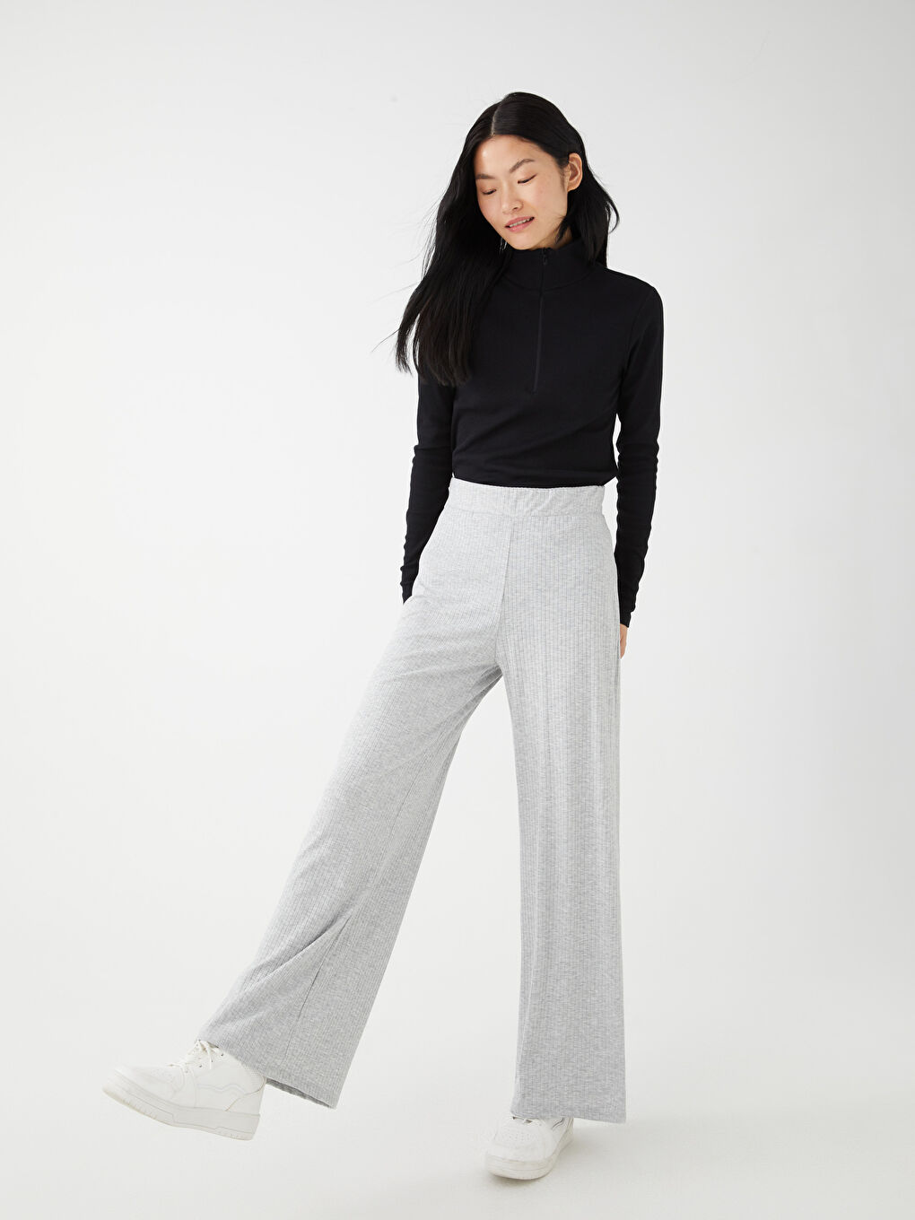 Gri Kadın Beli Lastikli Düz Eşofman Altı