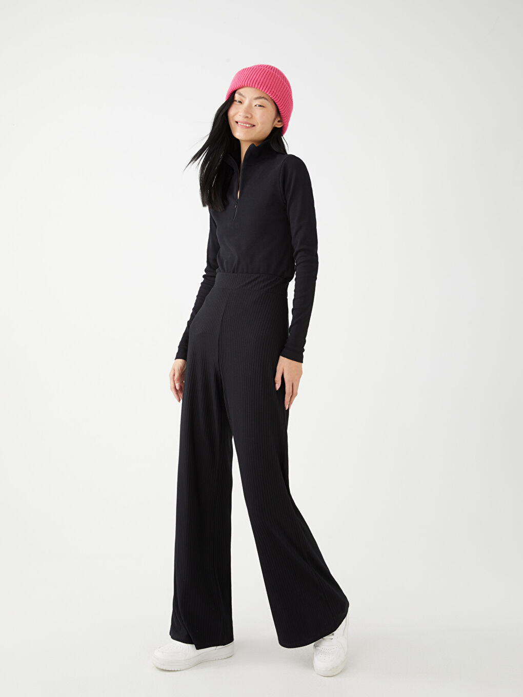 Siyah Kadın Beli Lastikli Düz Eşofman Altı