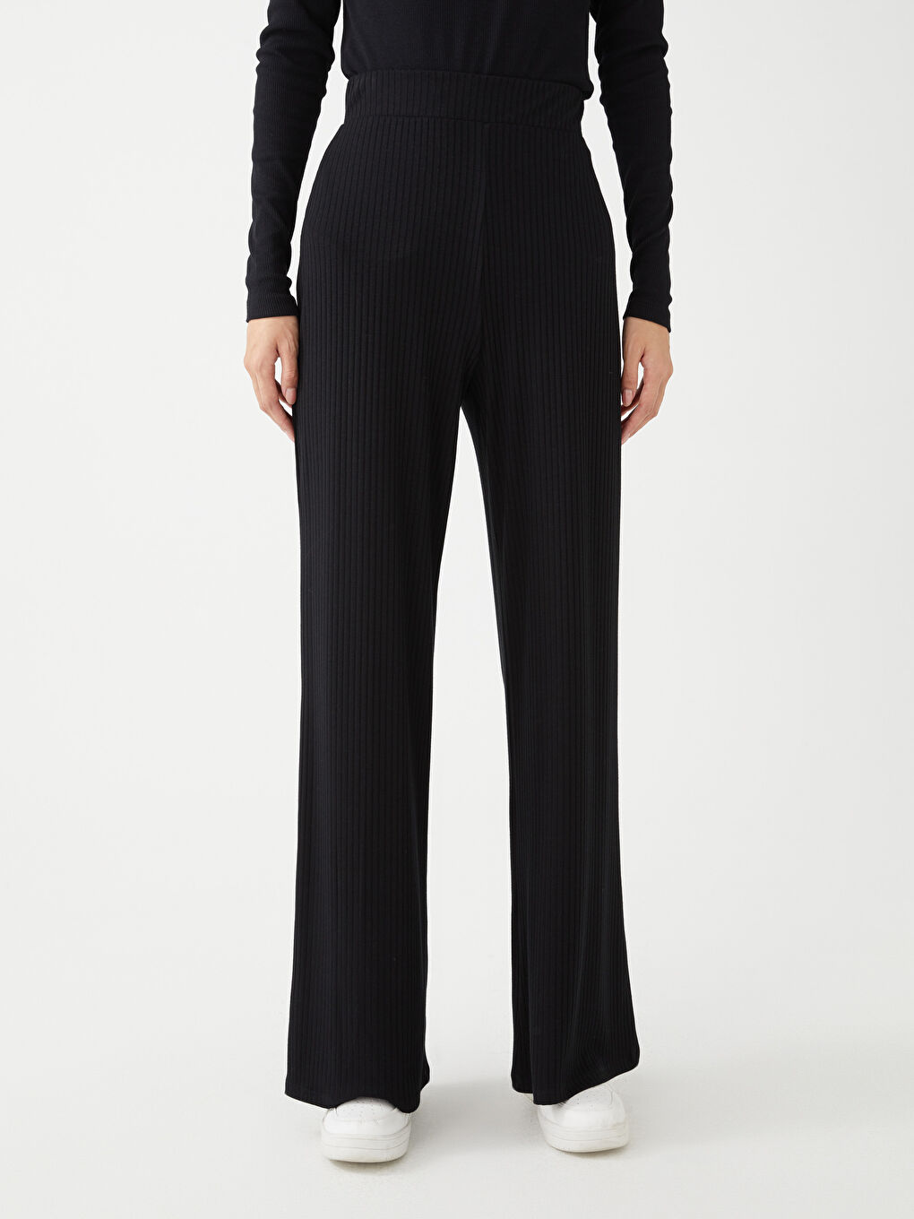 Siyah Kadın Beli Lastikli Düz Eşofman Altı-3