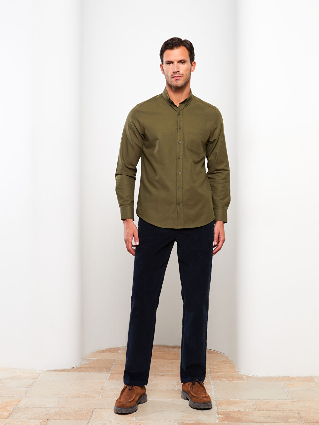 قميص أوكسفورد كم طويل عادي للرجال-1