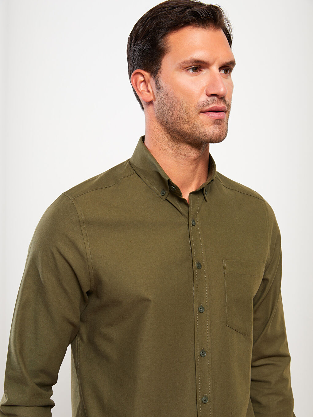 قميص أوكسفورد كم طويل عادي للرجال-2