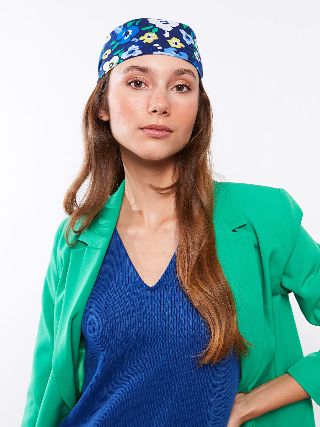 Yeşil Çiçek Desenli Kadın Bandana