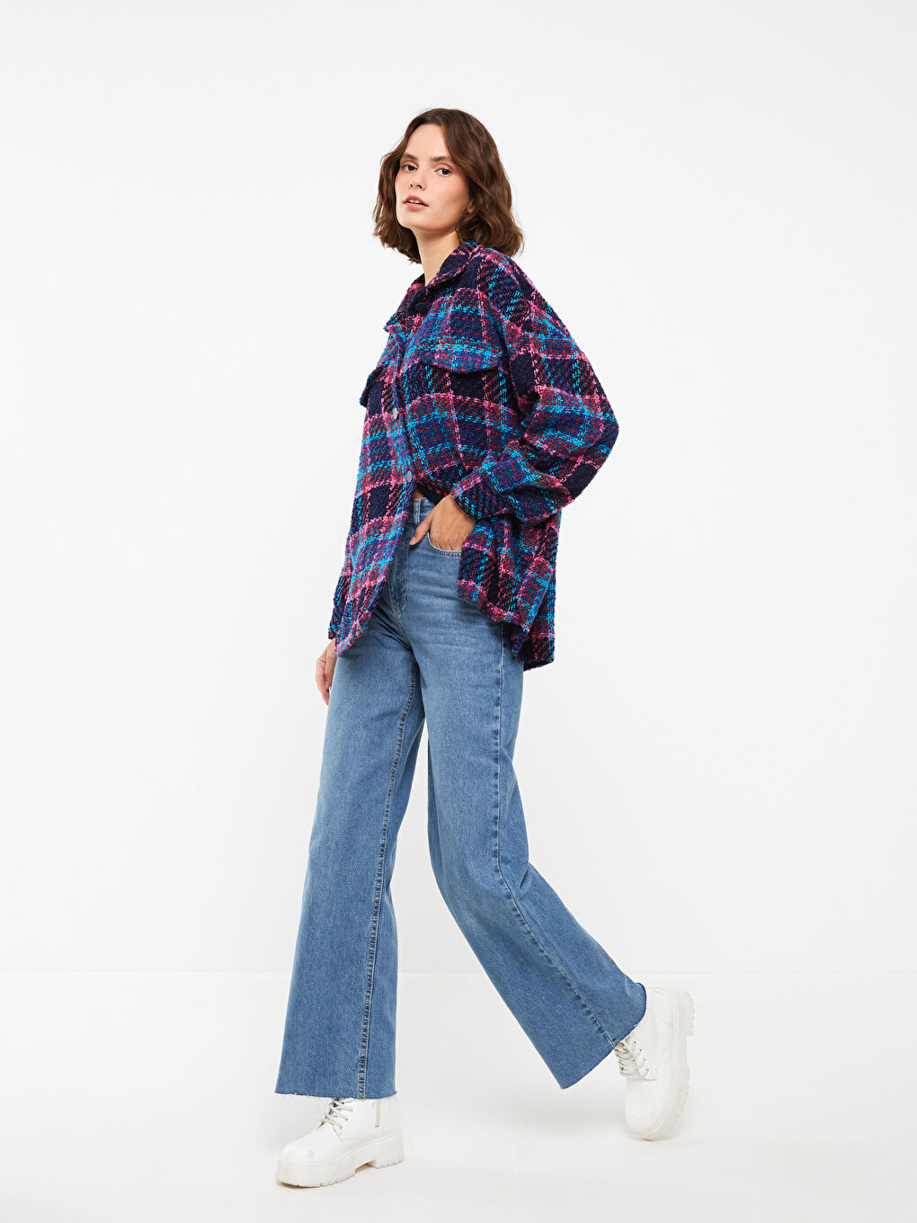 İndigo Kadın Yüksek Bel Wideleg Düz Jean Pantolon