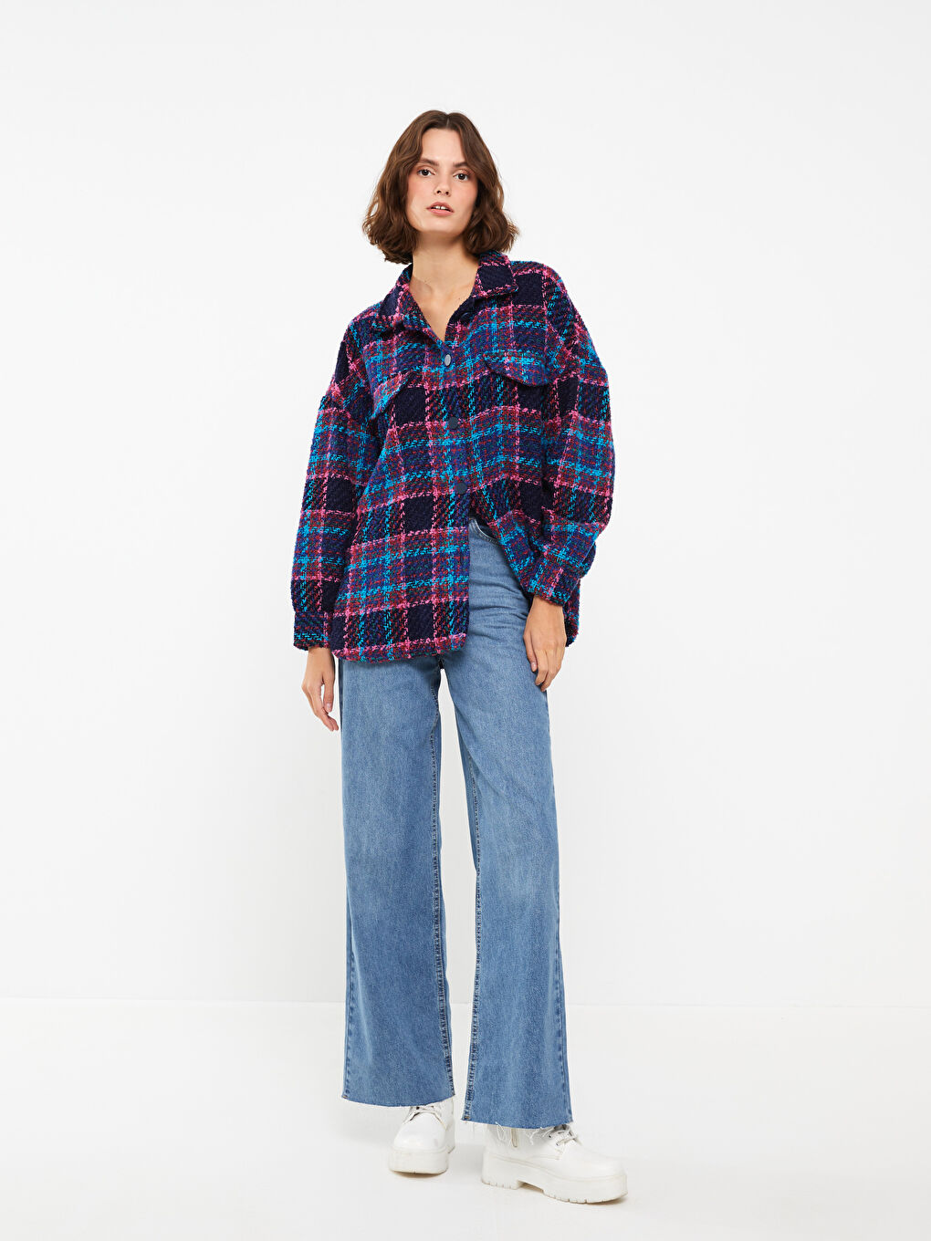 İndigo Kadın Yüksek Bel Wideleg Düz Jean Pantolon-1