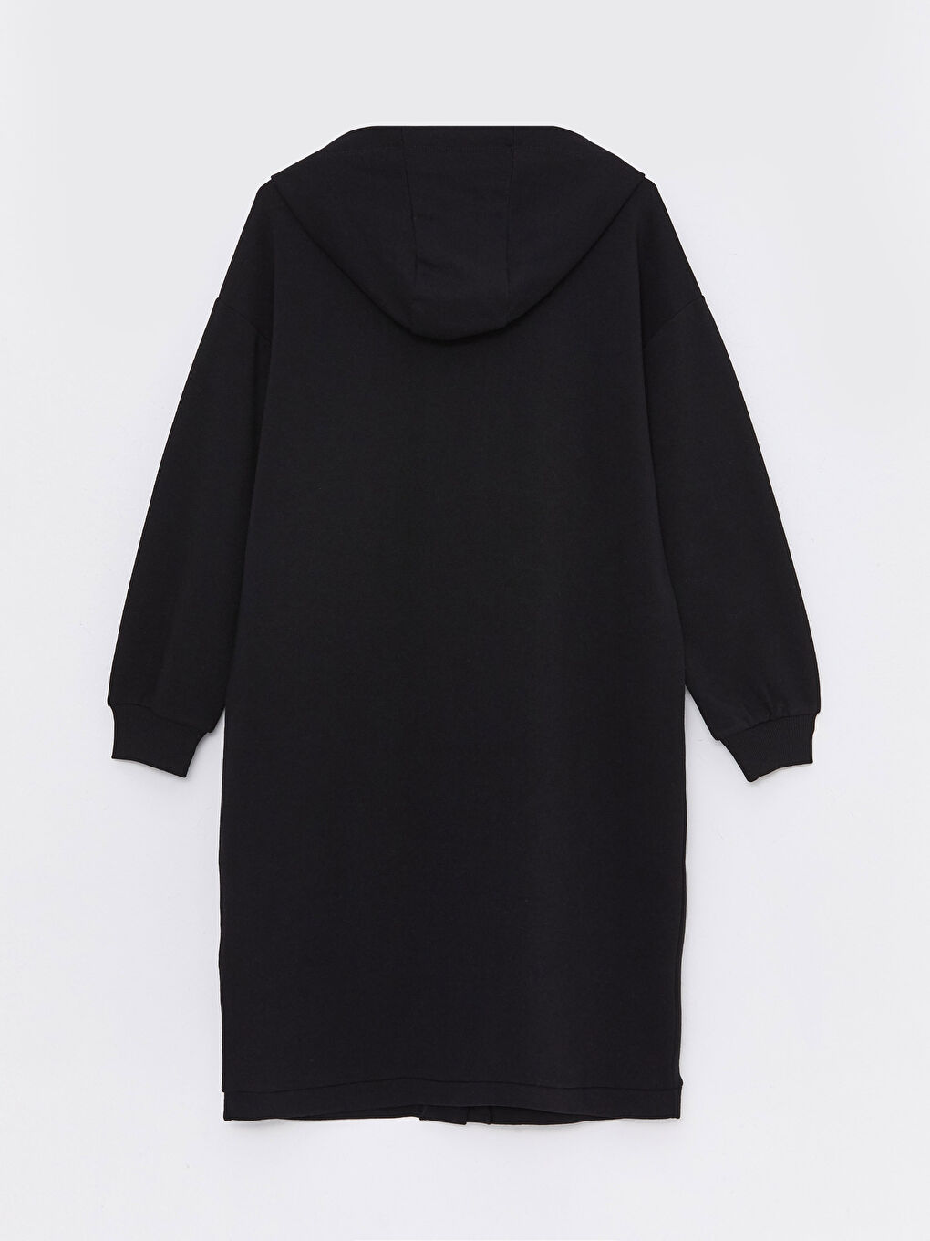 Siyah Kapüşonlu Düz Uzun Kollu Oversize Kadın Spor Hırka-6