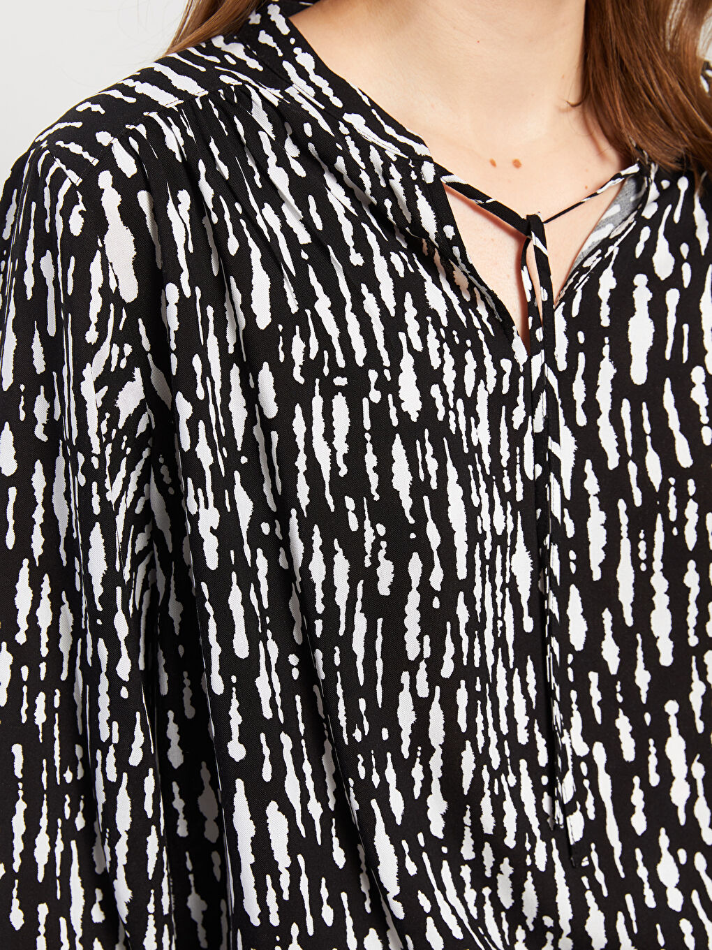 Блуза за жени с връзка на врата, шарки, дълъг ръкав, вискоза-4