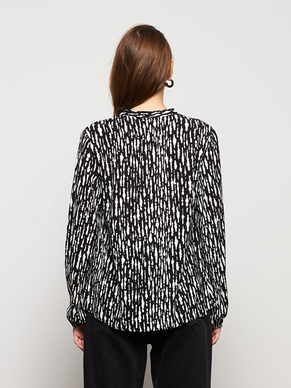 Блуза за жени с връзка на врата, шарки, дълъг ръкав, вискоза-5