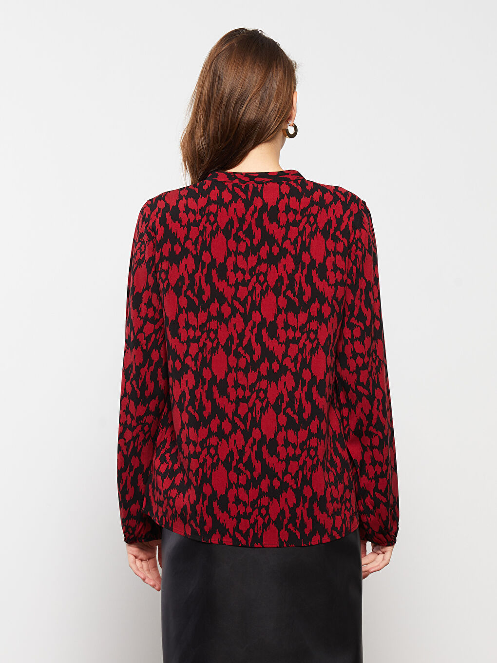 Bluză pentru Femei cu Panglică la Gât, Cu Model, Mânecă Lungă, Vâscoză-5