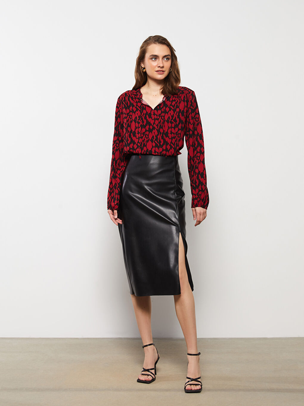 Bluză pentru Femei cu Panglică la Gât, Cu Model, Mânecă Lungă, Vâscoză-3