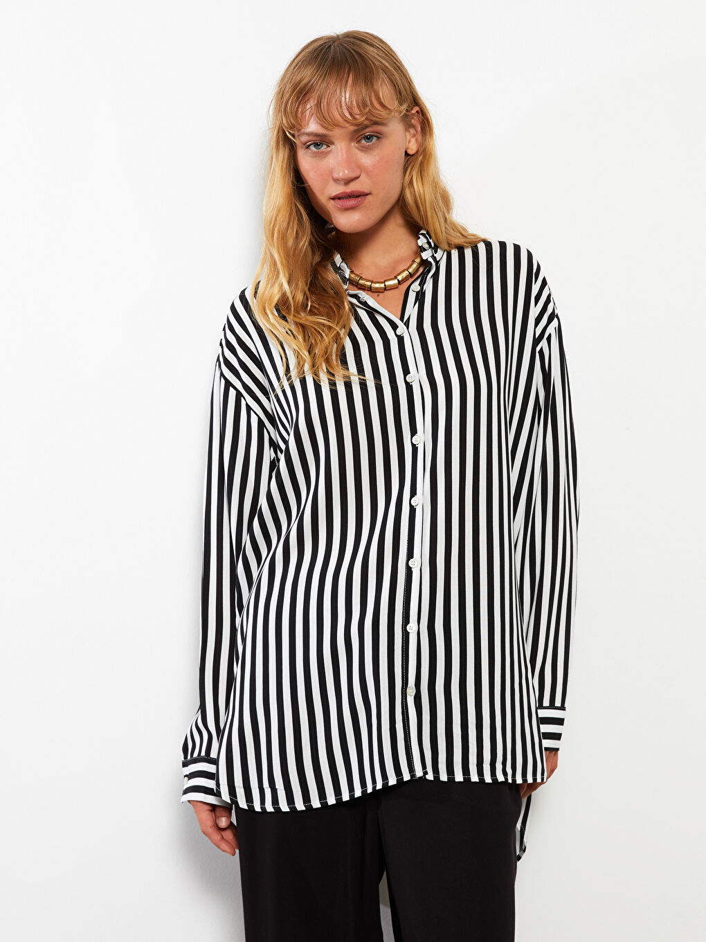 Striped Long Sleeve Viscose Women Shirt
